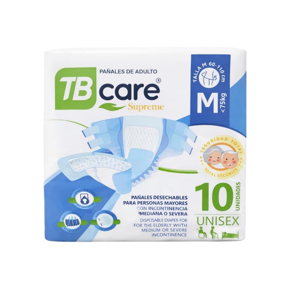 Pañales desechables para adultos talla M elásticos TB Care Supreme (10 U) - Imagen 1