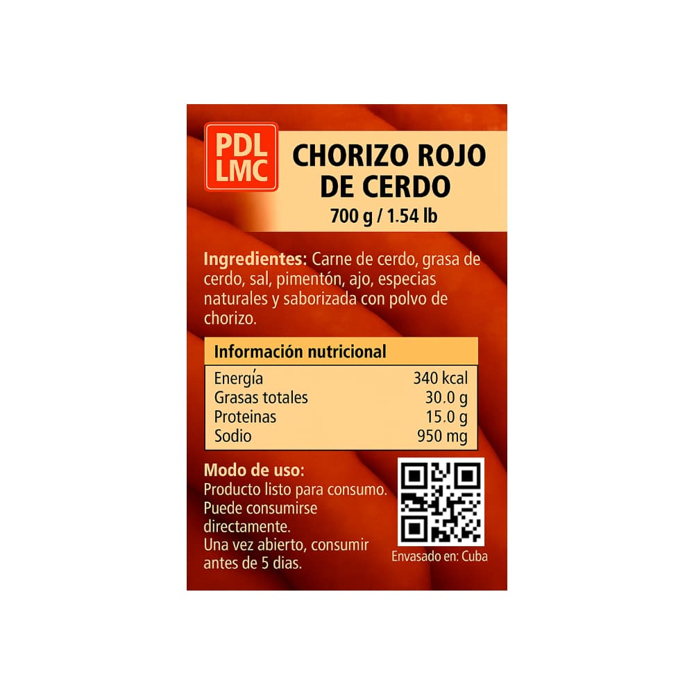 Chorizo rojo de cerdo PDL LMC (700 g / 1.54 lb) - Miniatura 2