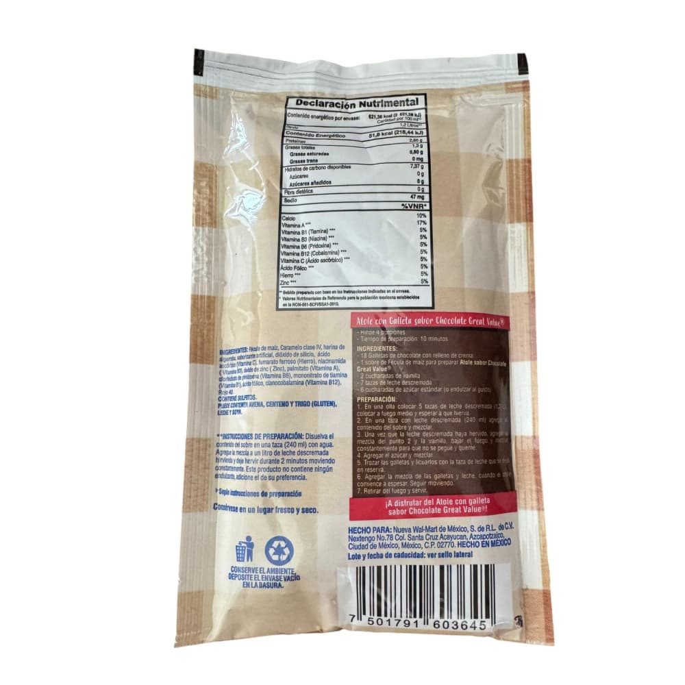Polvo para preparar atole sabor chocolate Great Value (45 g / 1.59 oz) - Miniatura 2