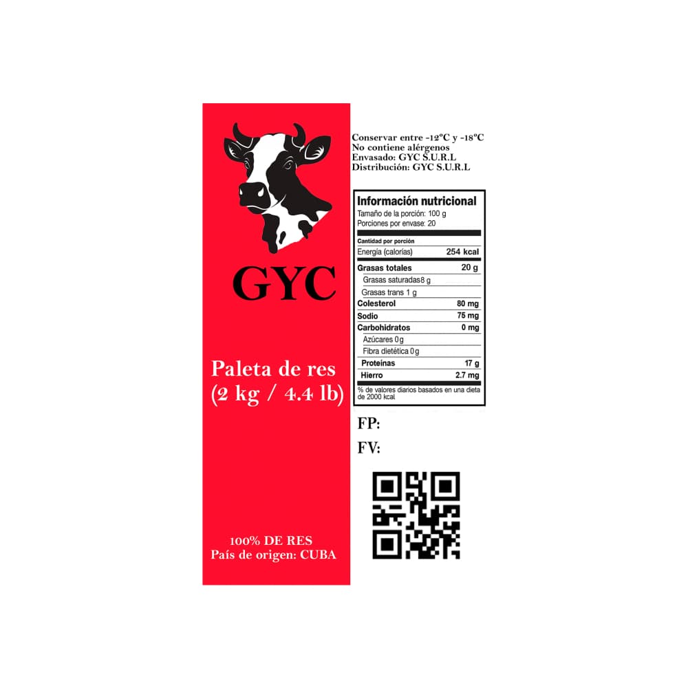 Paleta de res de primera GYC (2 kg / 4.4 lb) - Miniatura 2