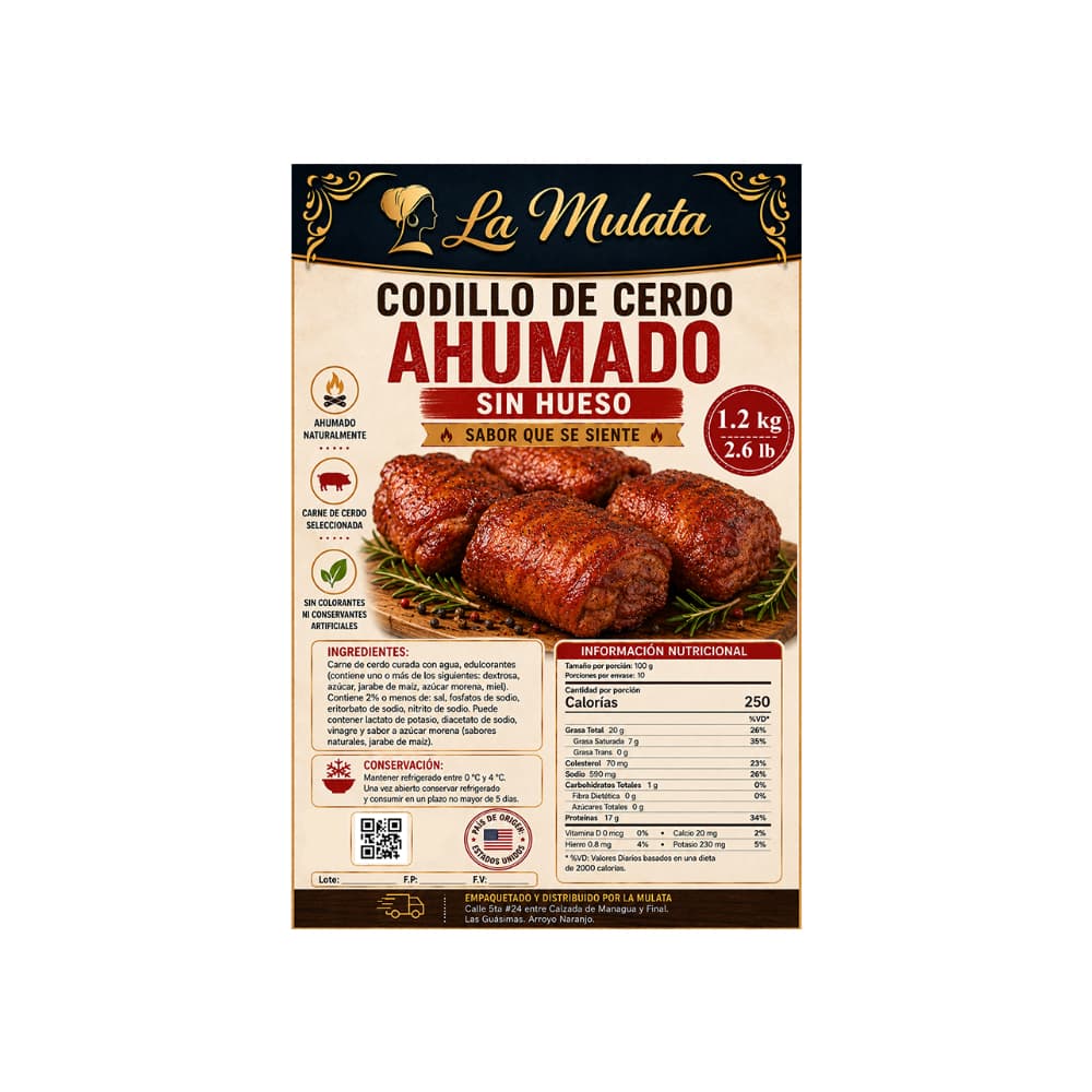 Codillo de cerdo ahumado sin hueso La Mulata (1.2 kg / 2.6 lb) - Miniatura 2