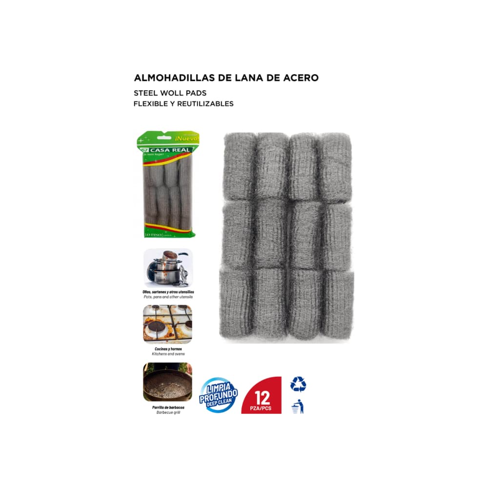 Almohadillas - estropajos - de lana de acero Casa real (12 U) - Miniatura 4