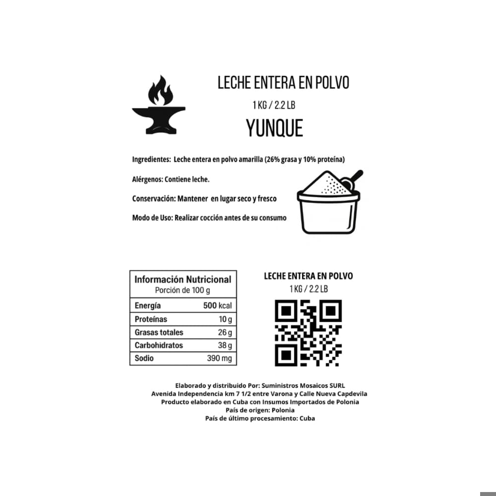 Leche entera en polvo Yunque (1 kg / 2.2 lb) - Miniatura 4