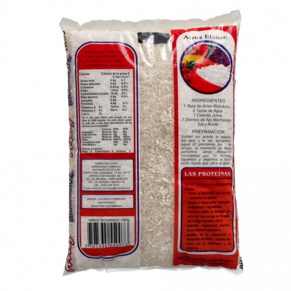 Arroz blanco Ricoarroz (1 kg / 2.2 lb) - Miniatura 3