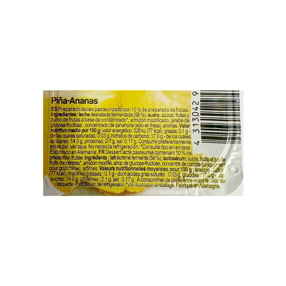 Yogurt sabor fresa y piña Yoqo (4 x 125 g / 4.41 oz) - Miniatura 3