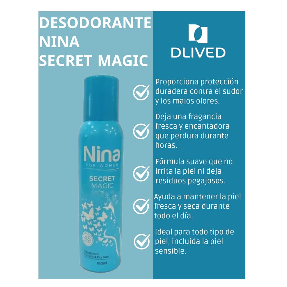 Desodorante pulverizador femenino magia secreta Nina (150 ml) - Miniatura 2
