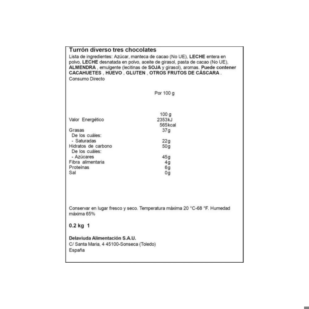 Turrón tres chocolate Delaviuda (200 g / 7.05 oz) - Miniatura 4