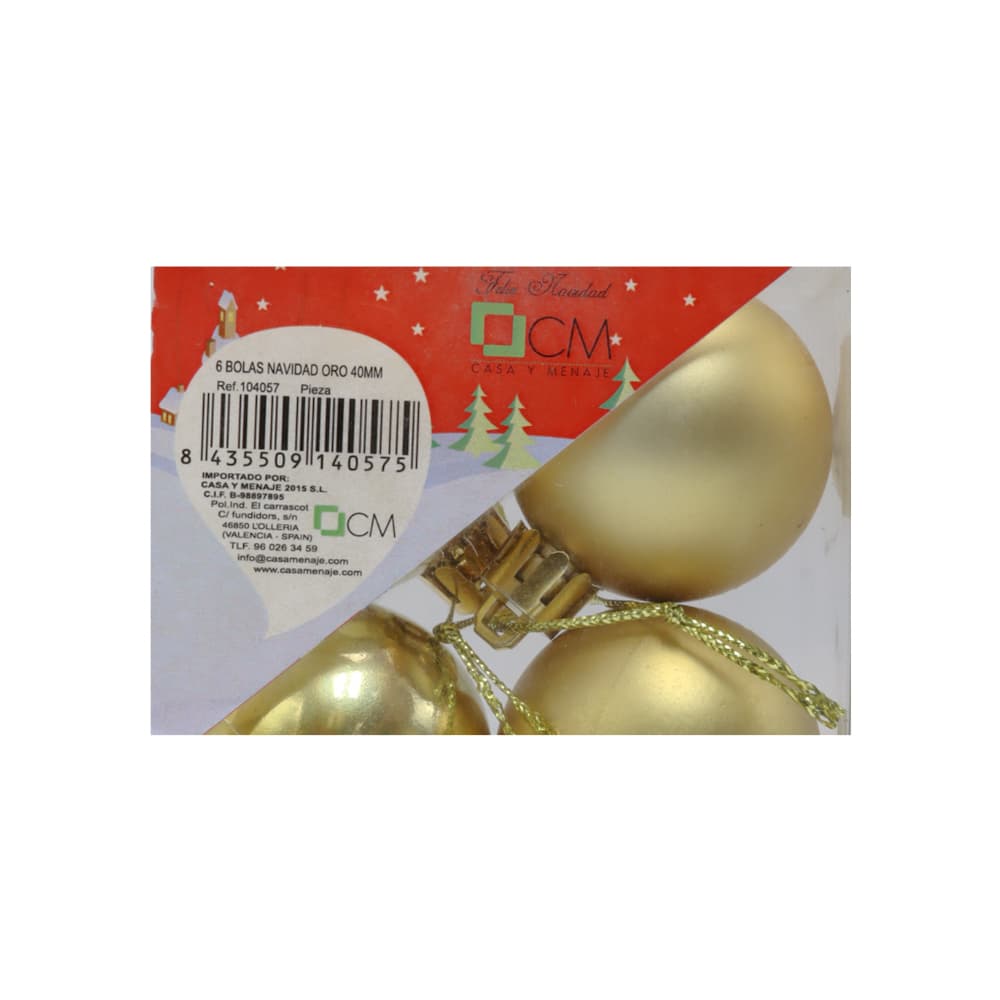 Juego de 6 bolas de navidad color oro Casa y Menaje - Miniatura 4