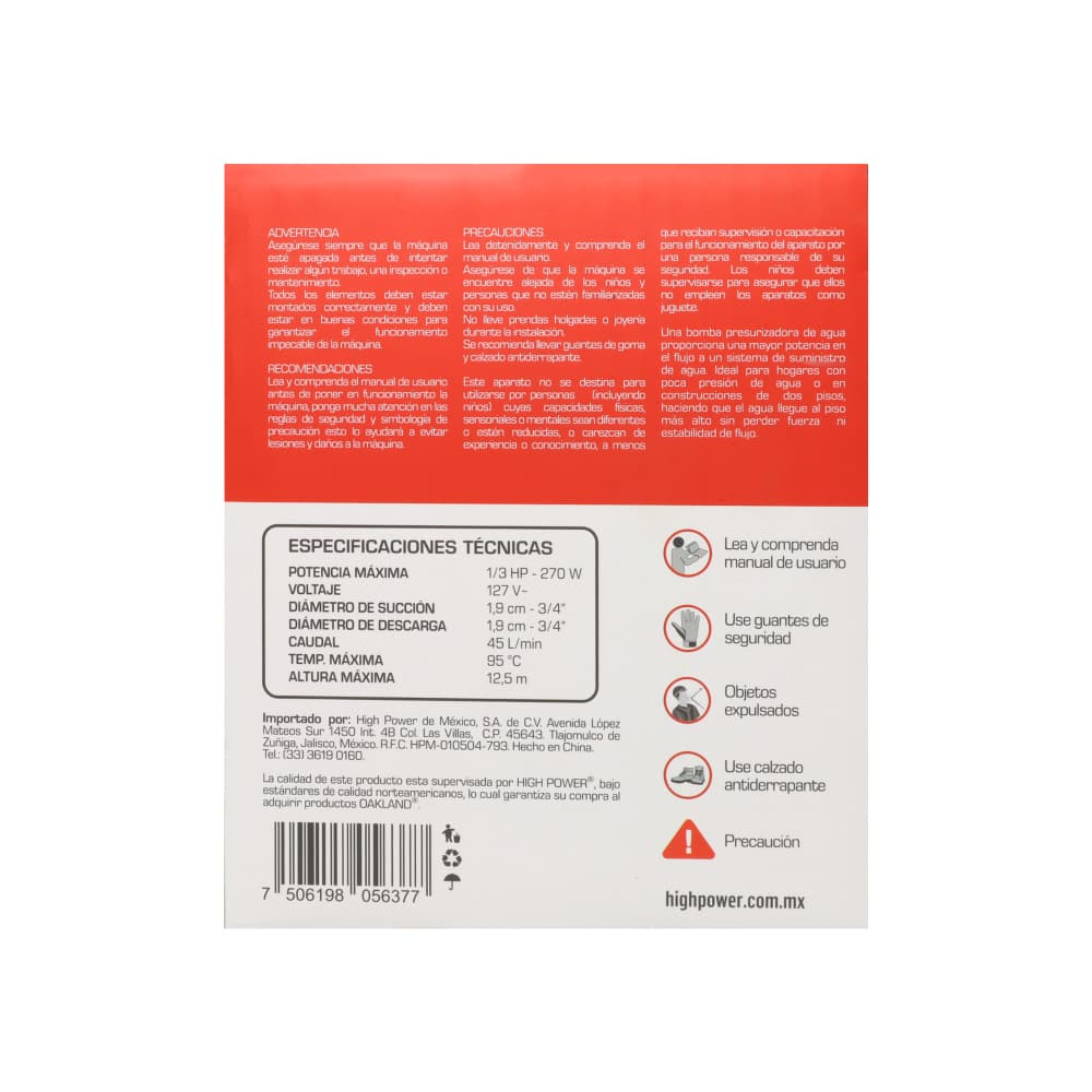 Bomba presurizadora 1/3 HP Oakland PA-4560 - Miniatura 3