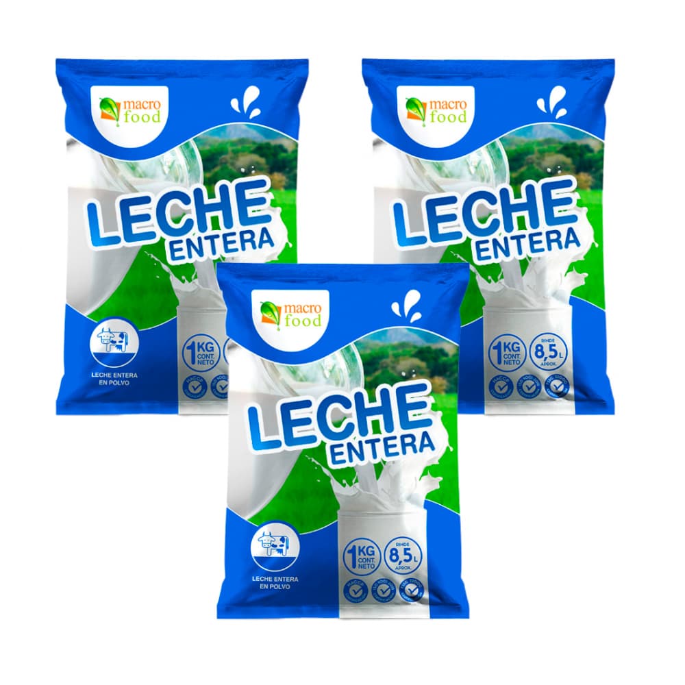 Leche en polvo entera Macro Food (3 x 1 kg / 2.2 lb) - Imagen 1
