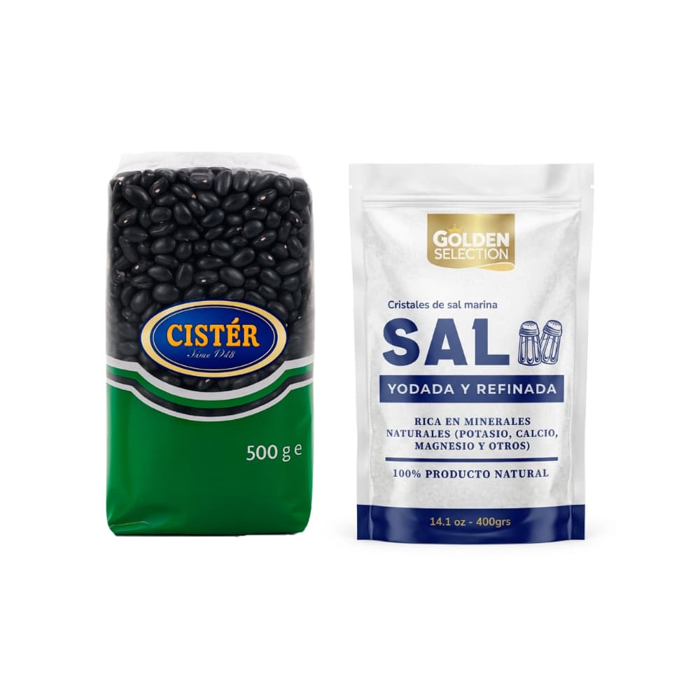 Frijoles negros Cistér (500 g / 1.10 lb) y Sal marina yodada y refinada Golden Selection (400 g / 14.1 oz) - Miniatura 1