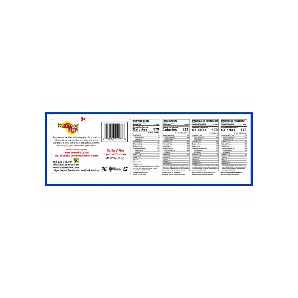Arroz blanco de grano largo Karibee (1 kg / 2.2 lb) - Miniatura 6