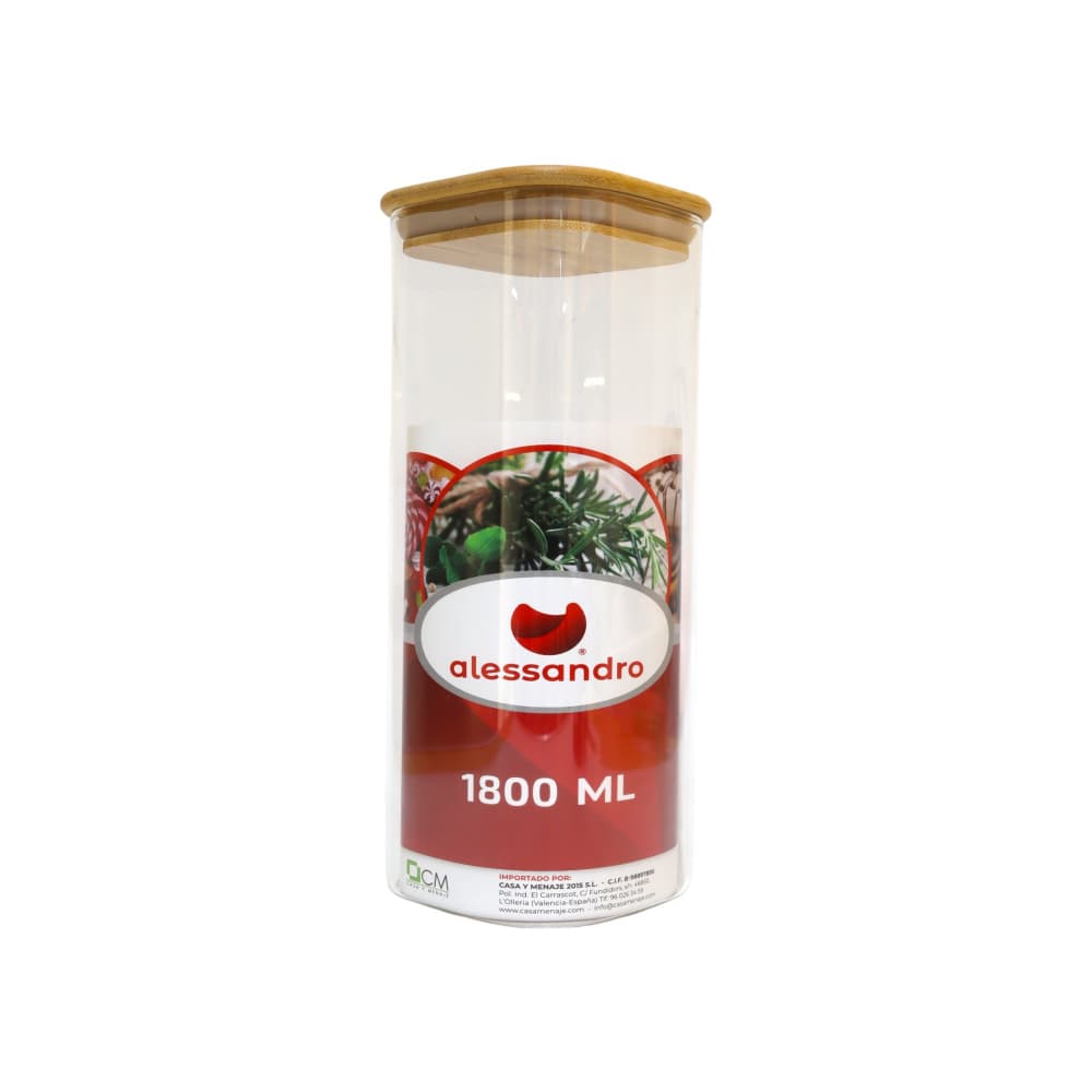 Envase - Recipiente - de borosilicato cuadrado con tapa de bambú de 1800 ml - Miniatura 3