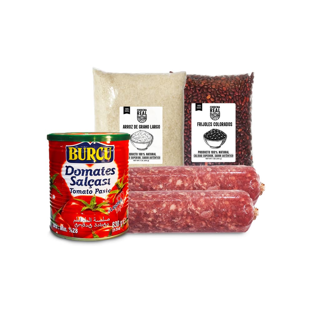 Pasta de tomate Burcu + Picadillo de res + Arroz de grano largo + Frijoles colorados Cosecha Real - Imagen 1