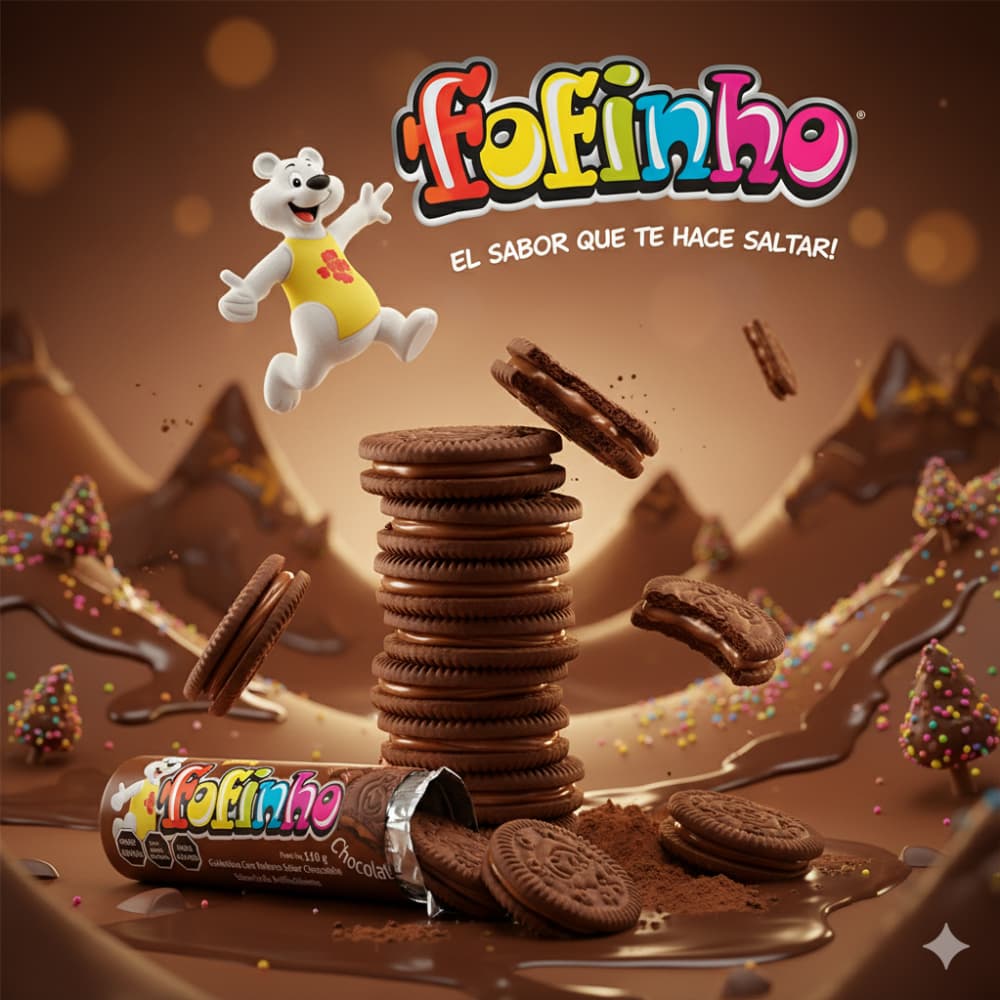 Galletas de chocolate rellenas con crema de chocolate Fofinho (110 g / 3.9 oz) - Miniatura 4