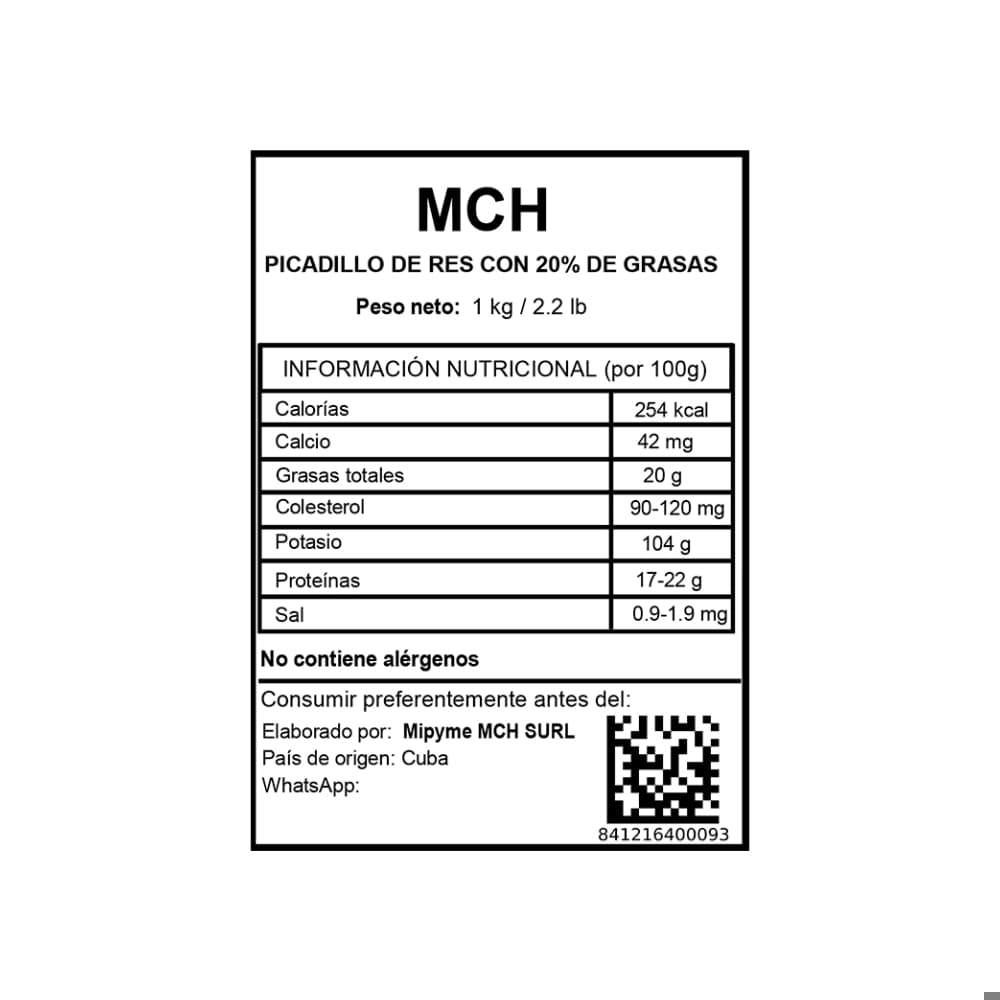 Picadillo de res con 20% de grasa MCH (1 kg / 2.2 lb) - Miniatura 3