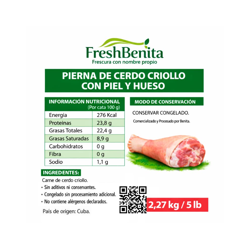 Pierna de cerdo criollo con piel y hueso FreshBenita (2.27 kg / 5 lb) - Miniatura 2