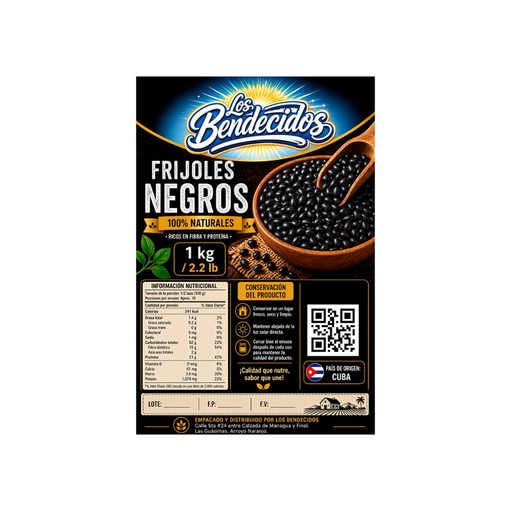 Frijoles negros Los Bendecidos (1 kg / 2.2 lb) - Miniatura 2