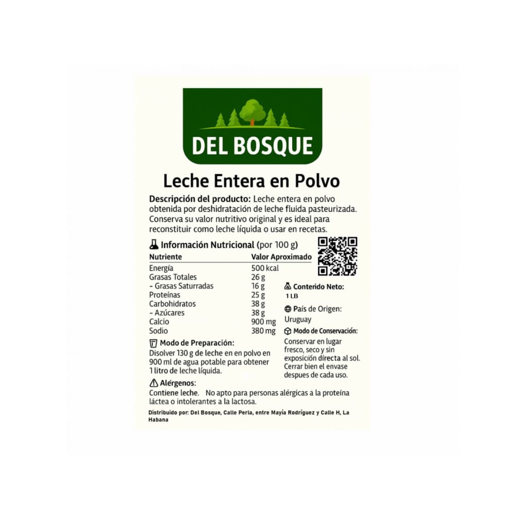 Leche en polvo entera Del Bosque (454 g / 1 lb) - Miniatura 2