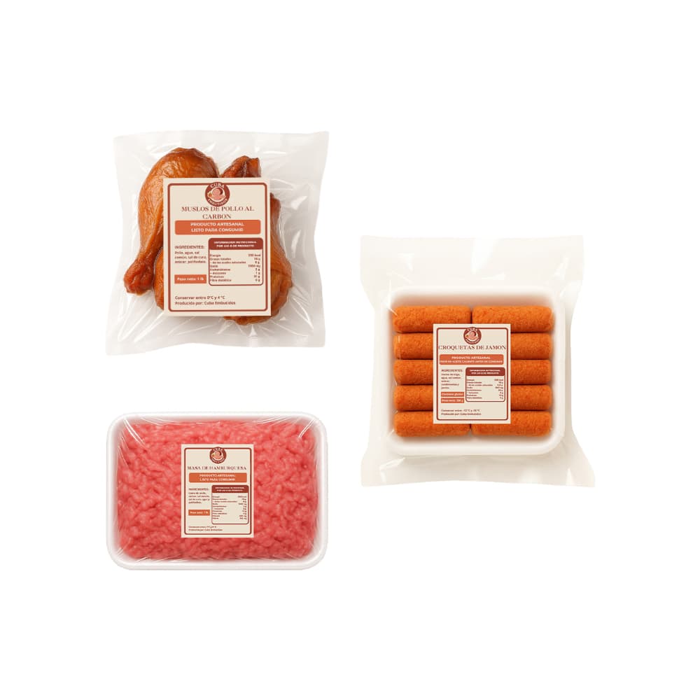 Muslos de pollo al carbón + Masa de hamburguesa + Croquetas de jamón - Imagen 1