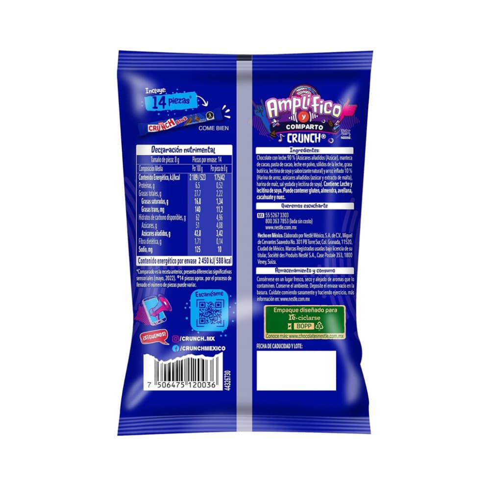 Chocolate con leche y arroz inflado Crunch Stick Nestlé (112 g / 3.95 oz) - Miniatura 2