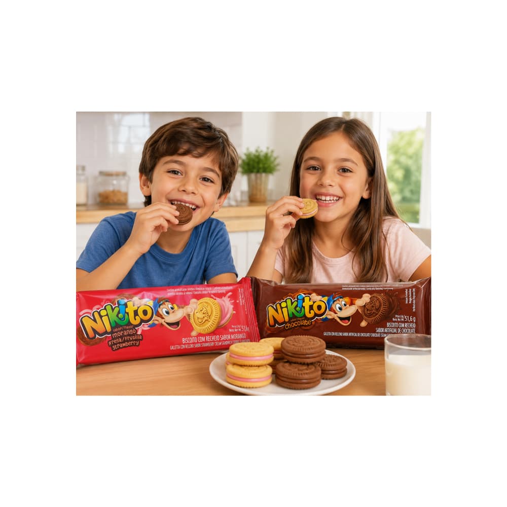 Galletas dulces con crema sabor chocolate Nikito (51.6 g / 1.82 oz) y Galletas dulces con crema sabor fresa Nikito (51.6 g / 1.82 oz) - Miniatura 4