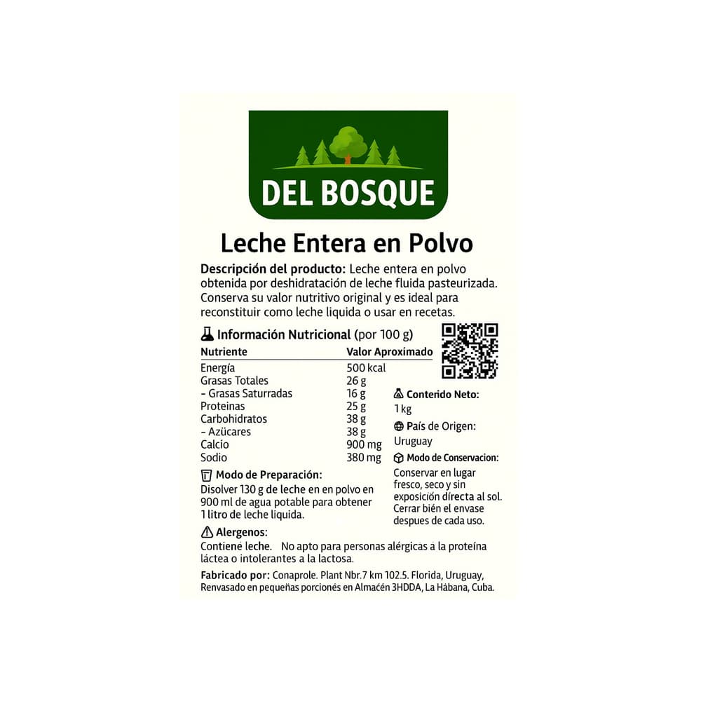 Leche en polvo entera Del Bosque (1 kg / 2.2 lb) - Miniatura 2