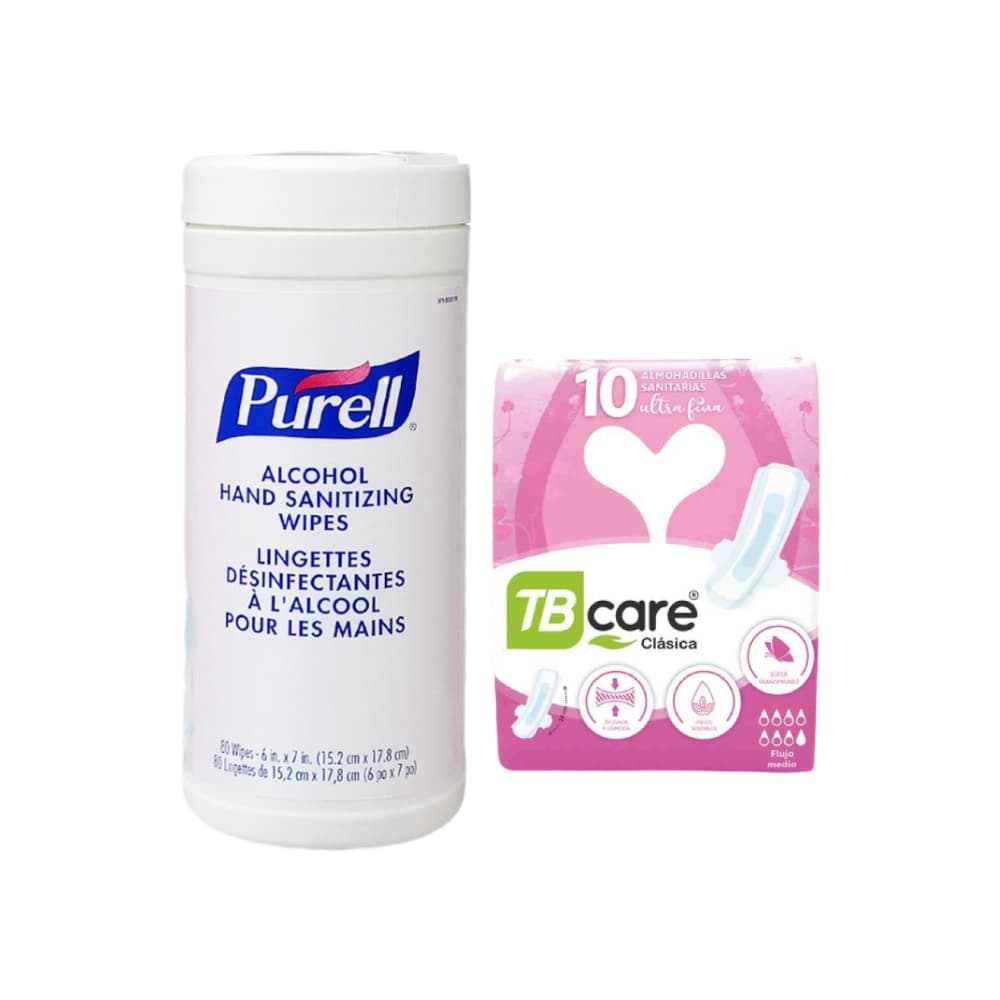 Toallitas desinfectantes de manos con alcohol + Almohadillas sanitarias - Imagen 1