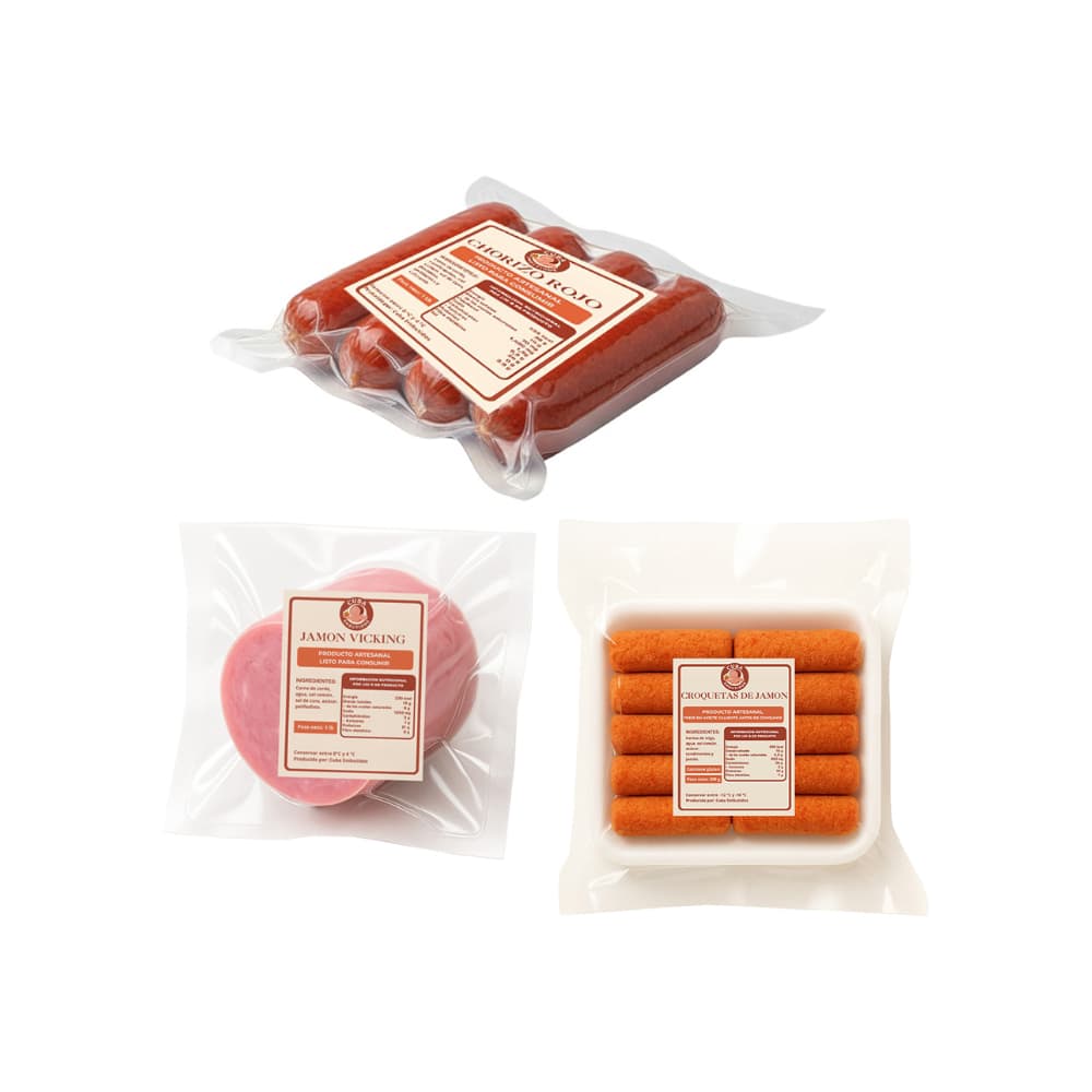 Chorizos rojos + jamon vicky + croquetas de jamon - Imagen 1