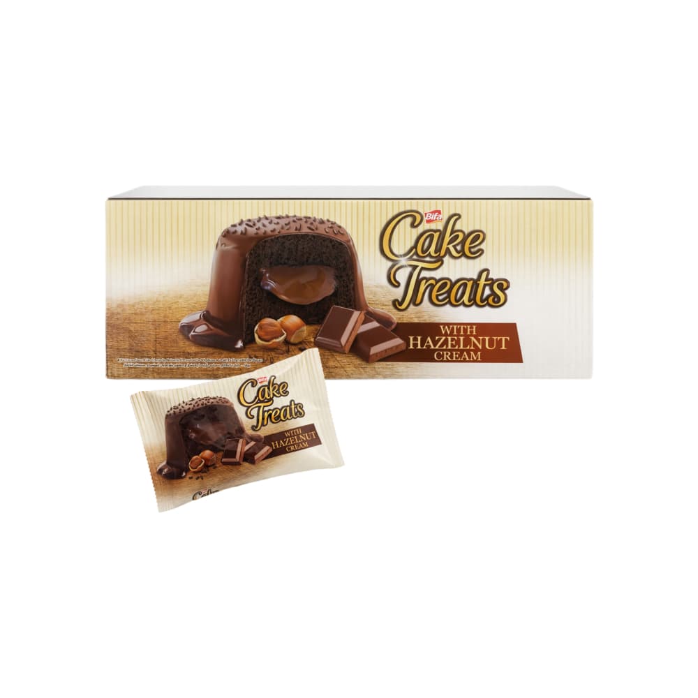 Pastel de chocolate con leche, relleno de crema de avellanas y cobertura de gránulos de cacao Cake Treats Bifa (24 x 50 g / 1.76 oz) - Miniatura 1