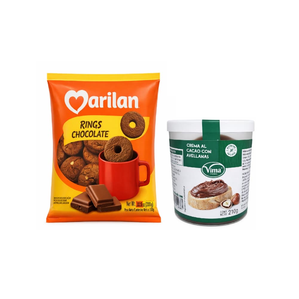 Crema de cacao con avellanas Vima Foods (210 g / 7.41 oz) + Galleta de chocolate con forma de rosquilla Rings Marilan (300 g / 10.58 oz) - Miniatura 1