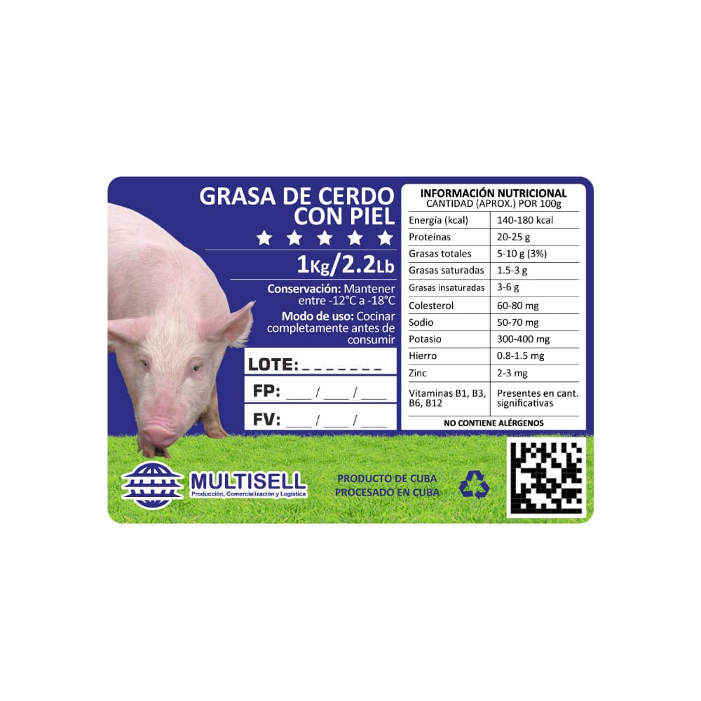 Grasa de cerdo con piel Multisell (1 Kg / 2.2 lb) - Miniatura 4
