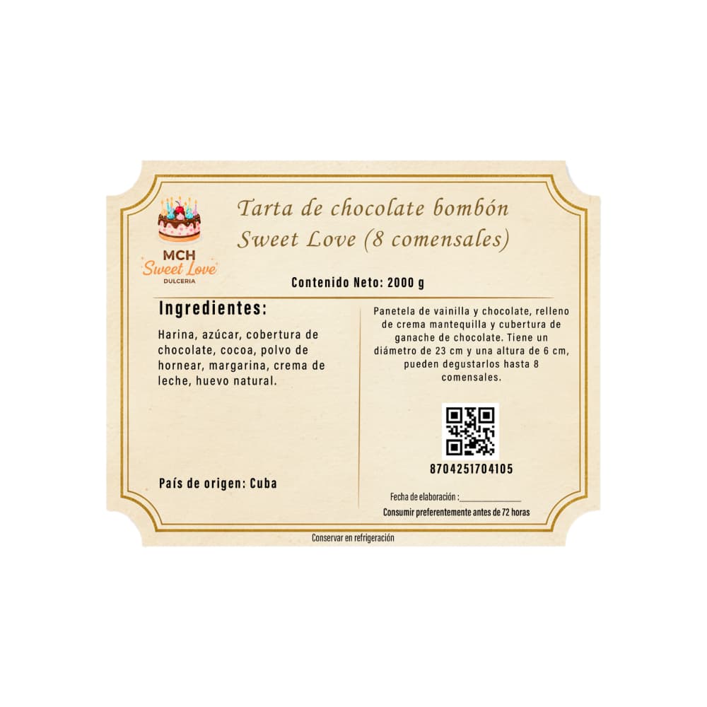 Tarta de chocolate bombón Sweet Love MCH Panadería (8 comensales) - Miniatura 3