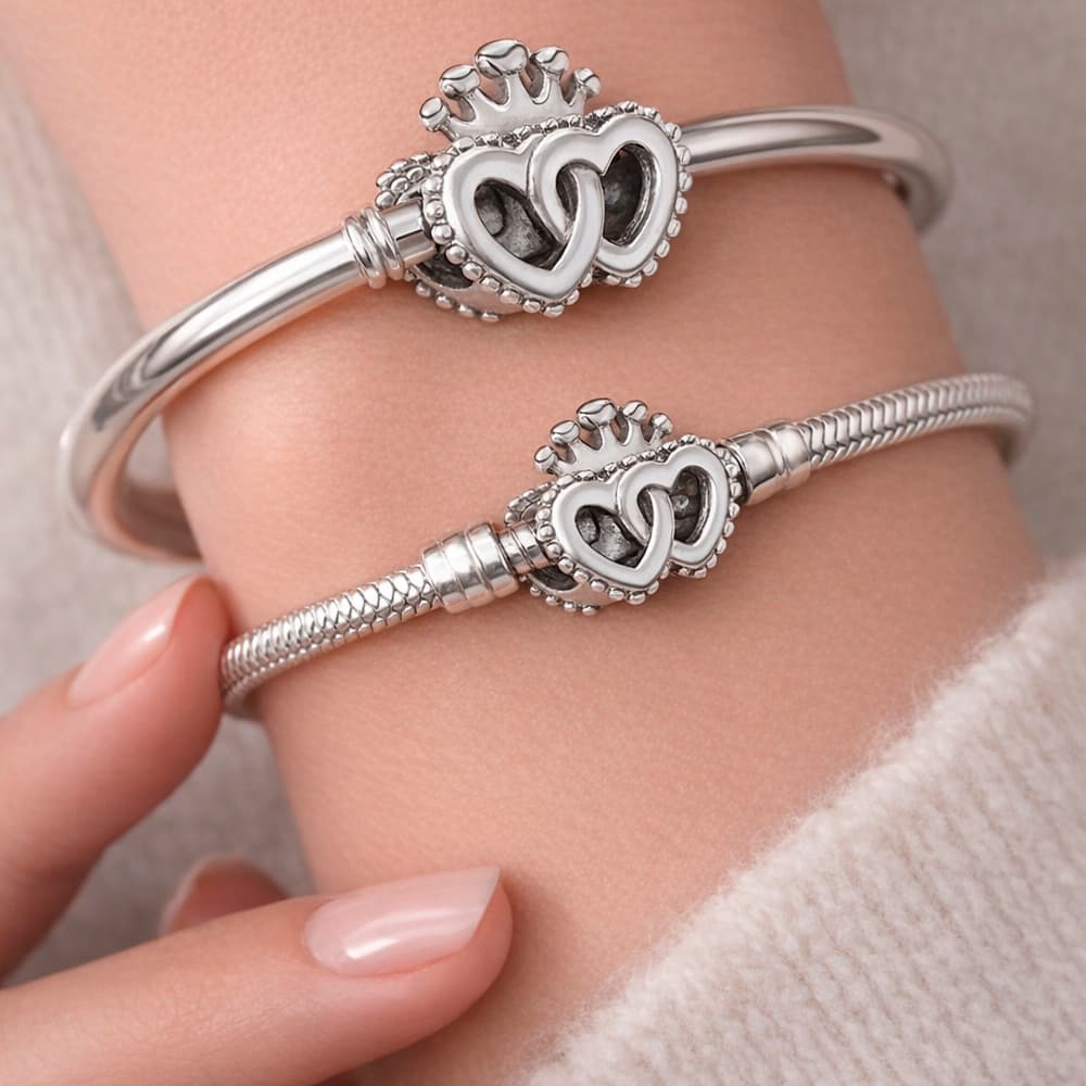 Charm de plata S925 estilo Pandora corazones majestuosos unidos - Miniatura 3