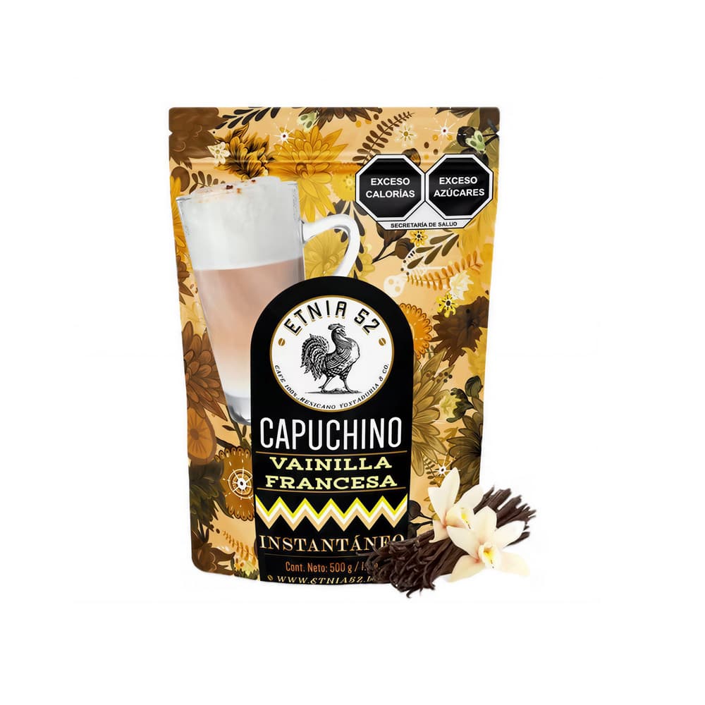 Polvo instantáneo para preparar bebida de café capuchino sabor vainilla francesa Etnia 52 (500 g / 1.1 lb) - Imagen 1