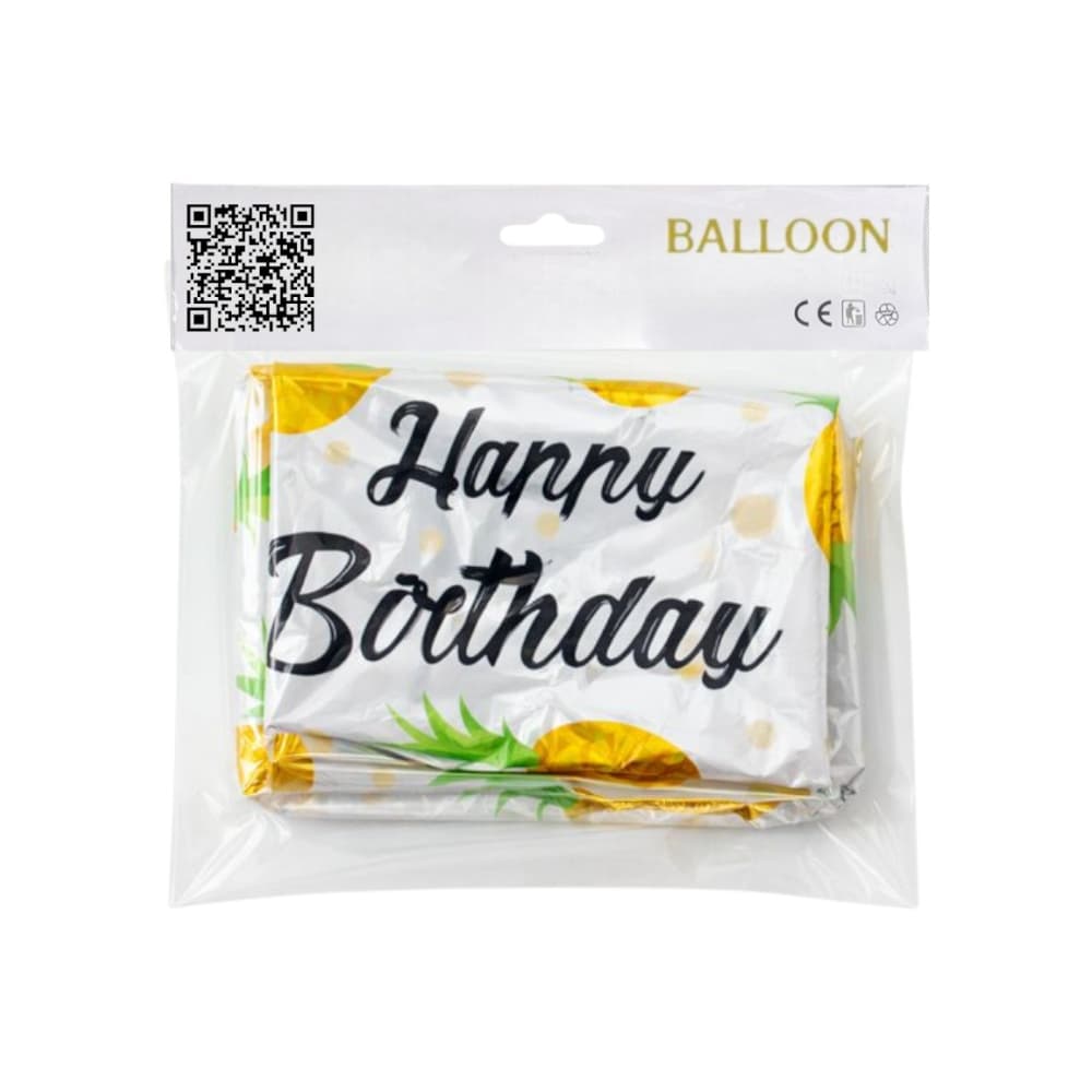 Globo con cartel de Happy Birthday y diseño con piñas amarillas 18 pulgadas Ballon - Miniatura 3