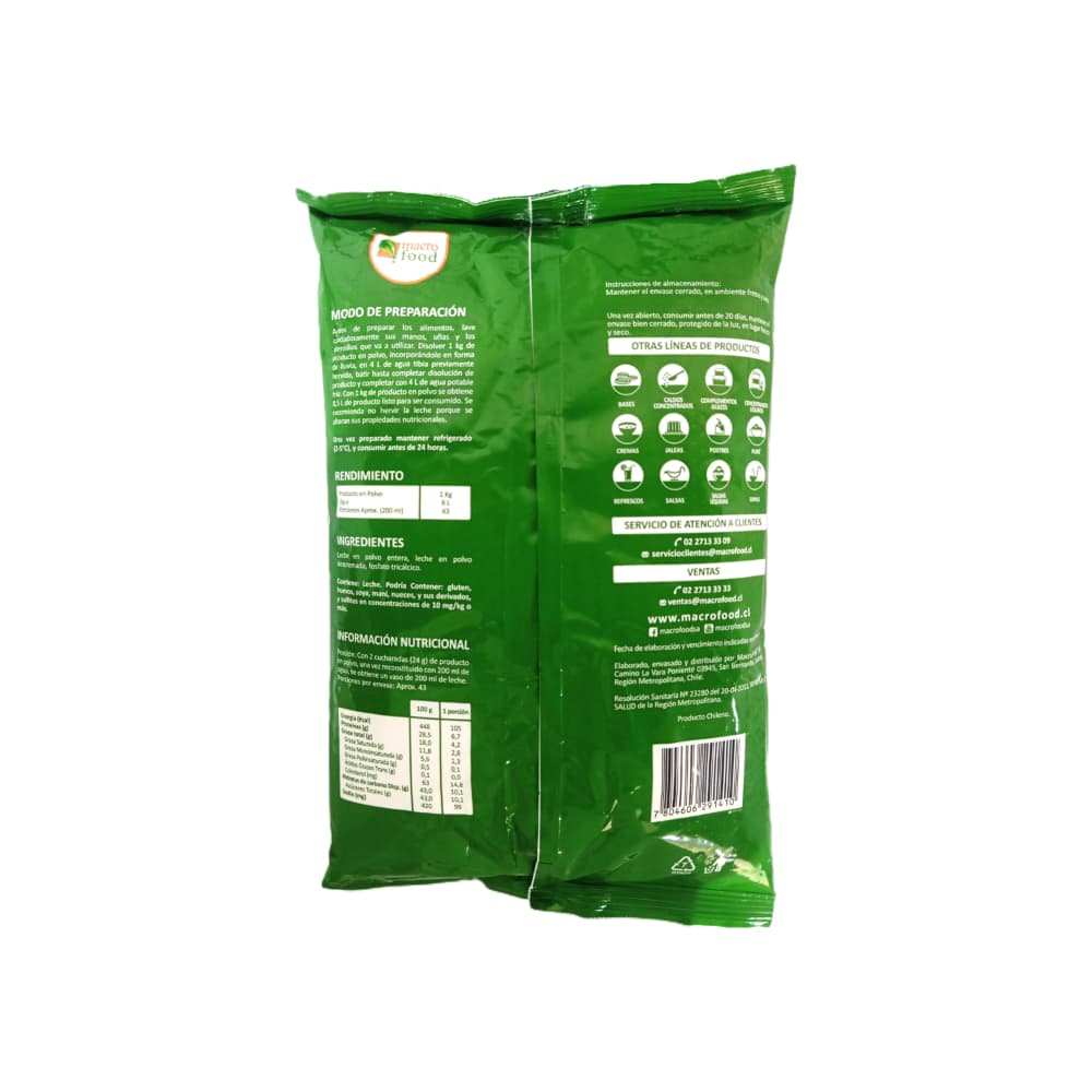 Leche semidescremada 18 % Macro Food (1 kg / 2.2 lb) - Miniatura 3