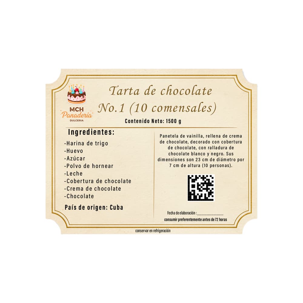 Tarta de chocolate No.1 MCH Panadería (10 comensales) - Miniatura 2