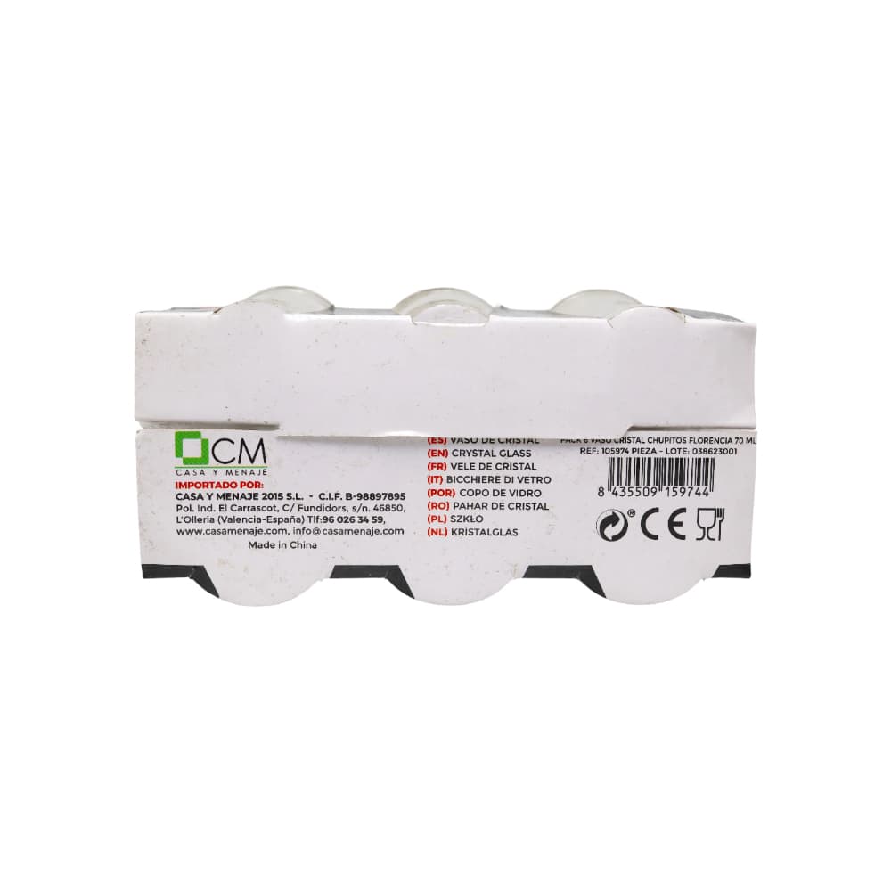 Pack 6 vasos chupito cristal Florencia 70 ml Alessandro - Miniatura 4