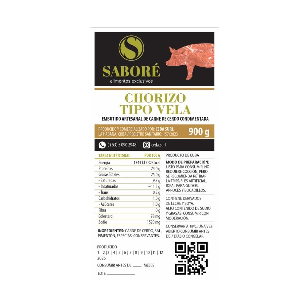 Chorizo tipo vela Saboré (900 g / 1.98 lb) - Miniatura 2