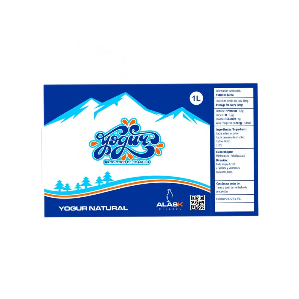 Yogurt probiótico de coágulo sabor natural Alask (1 L) - Miniatura 2