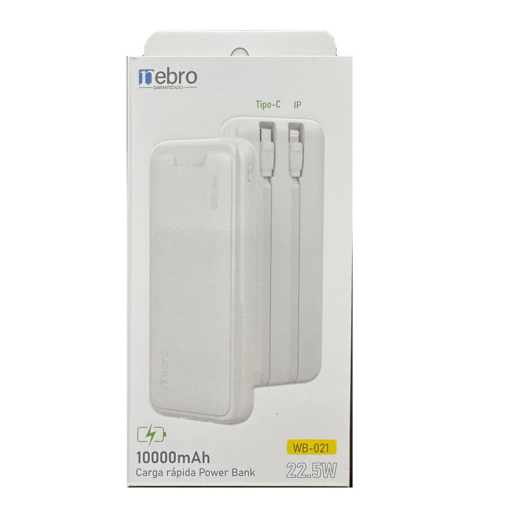 Batería portátil de carga rápida de 10000 mAh color blanco Nebro WB-021 - Miniatura 2