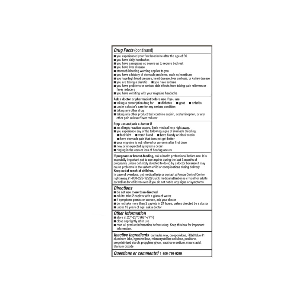 Fórmula para alivio de la migraña: Paracetamol 250 mg + Aspirina 250 mg + Cafeína 65 mg GoodSense (100 tabletas) - Miniatura 3