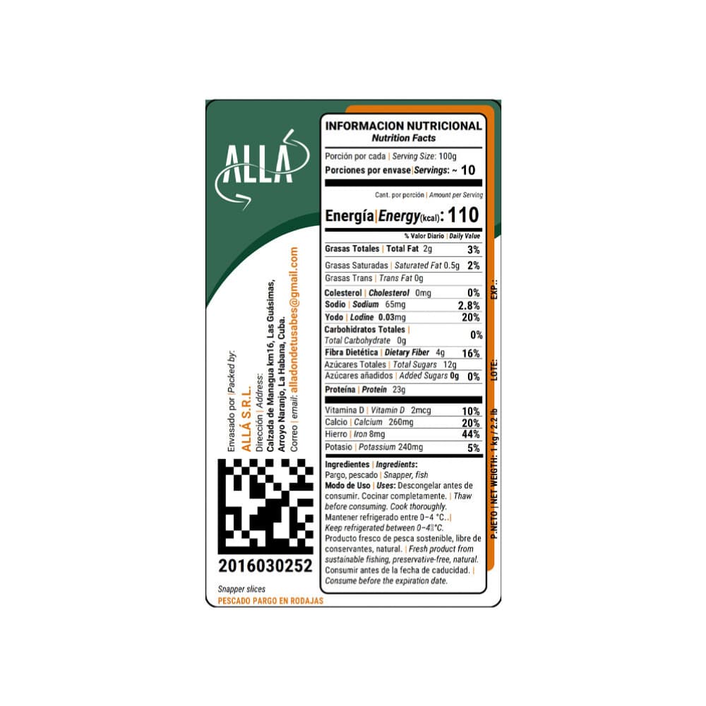 Pescado pargo en rodajas ALLÁ (1 kg / 2.2 lb) - Miniatura 4