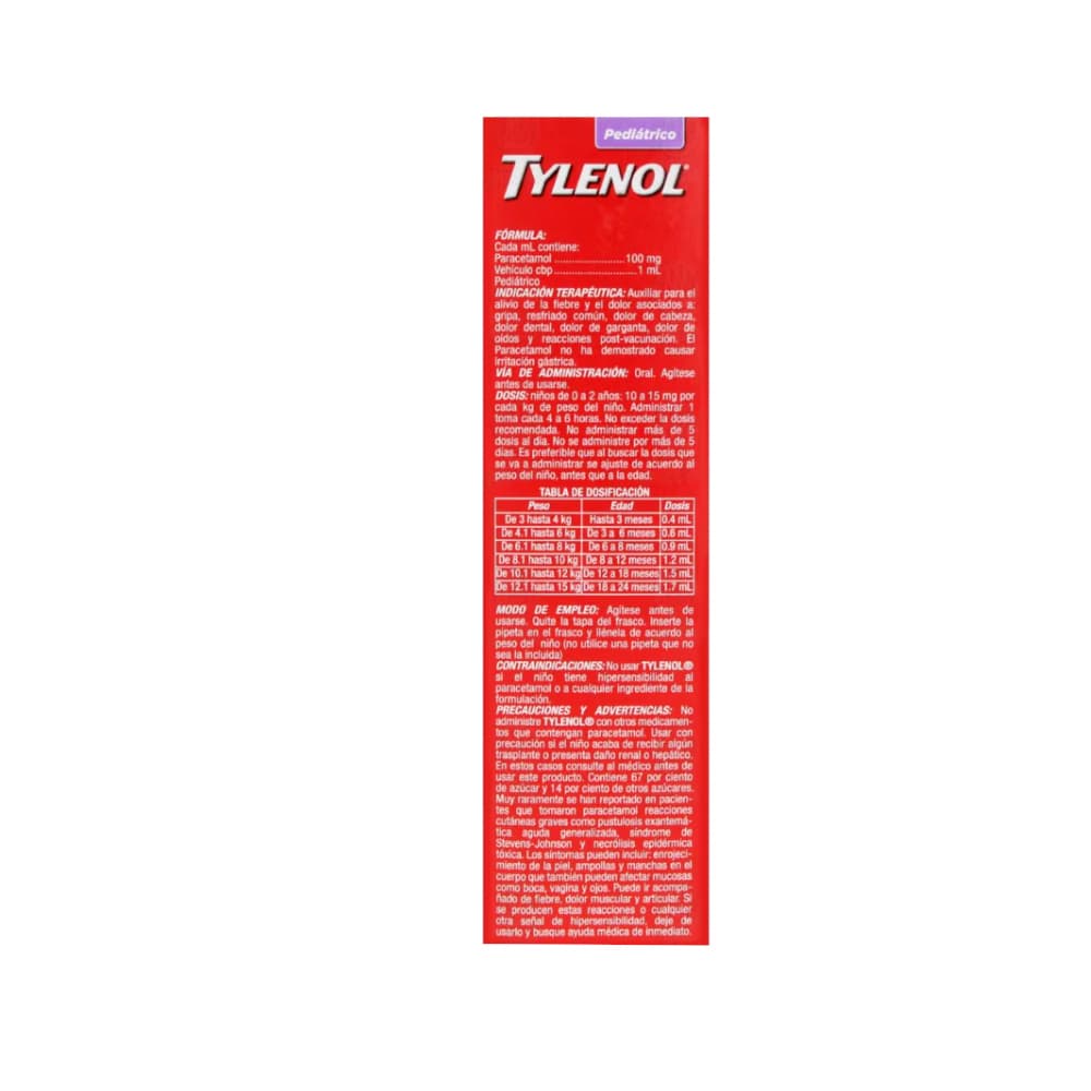 Tylenol. Paracetamol en suspensión pediátrico 100 mg/ml (15 ml) - Miniatura 2