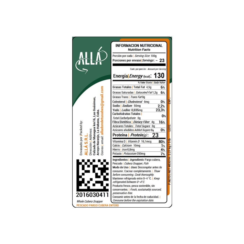 Pescado pargo cubera entero Allá (2.27 kg / 5 lb) - Miniatura 3