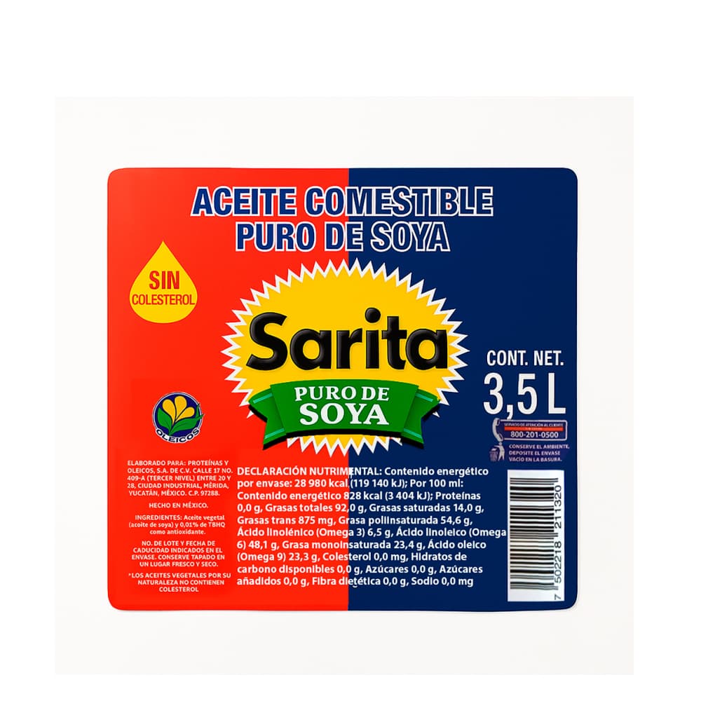 Aceite puro de soya Sarita (3 x 3.5 L) - Miniatura 2