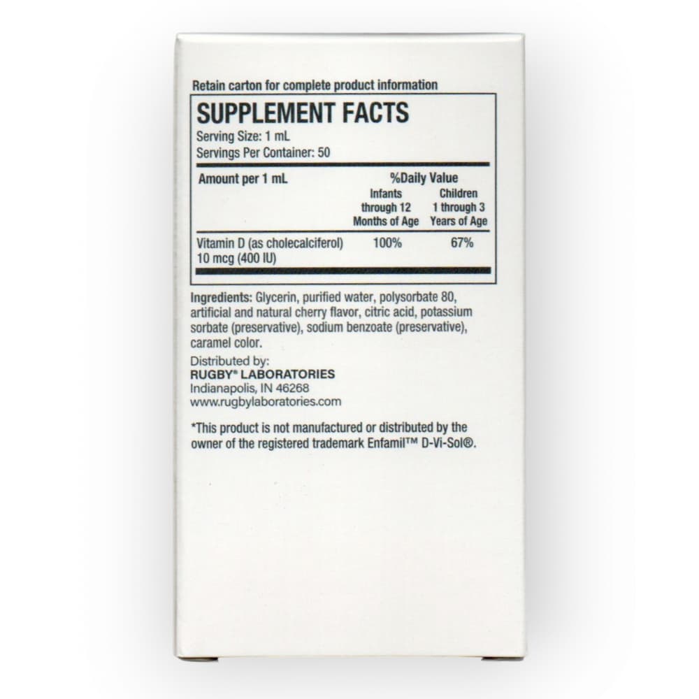 Gotas de vitamina D para bebés y niños pequeños 10 mcg / 1 ml Rugby (50 ml / 1.6 fl oz) - Miniatura 2