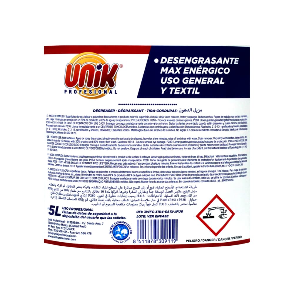 Desengrasante uso general y textil Max Enérgico Unik (5 L) - Miniatura 2