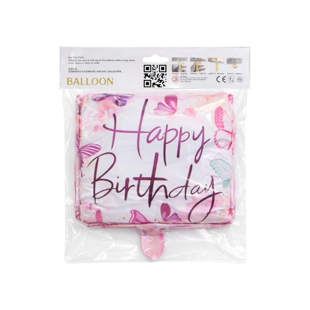 Globo con cartel de Happy birthday y diseño de mariposas Ballon (18 pulgadas) - Miniatura 3